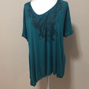 Bleu Women’s Green W/Black Print Blouse 3X